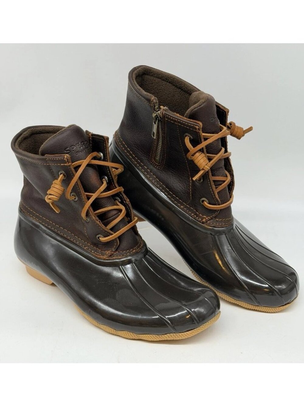 Sperry Top-Sider Saltwater Leather Rubber Duck Boots Brown Women's US 9